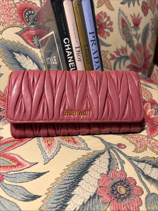 Miu Miu Handbags - Miu Miu Quilted Leather Long Wallet in Rose Pink with Gold Logo GUC Vintage